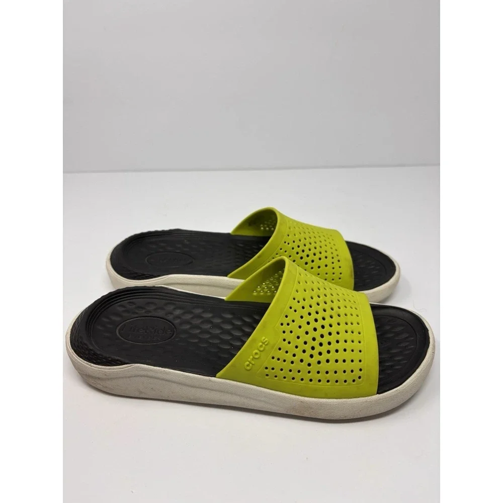 CROCS LiteRide Slide Sandals Size M5 W7 Gray Yellow Comfort Water Shoes